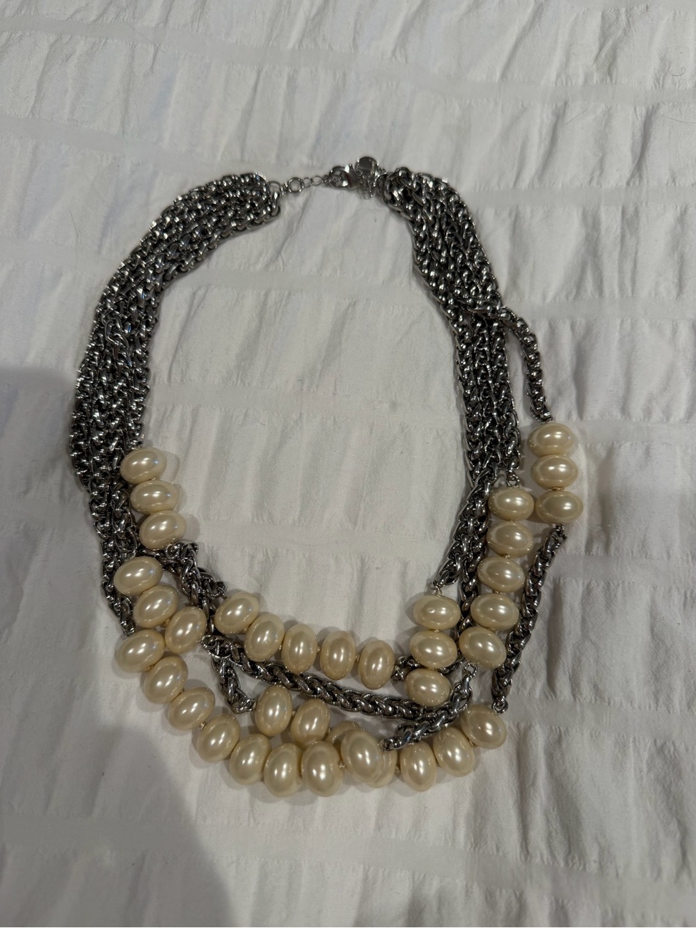 Pearl Accent Multi-Row Silver Necklace - Women Jewelry